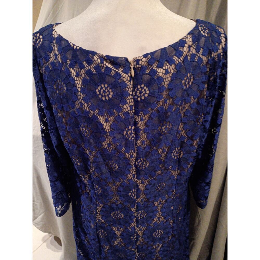 Jessica Howard Dress Blue Lace Over Tan Lining Sz 16 Feminine Spring - Picture 6 of 11